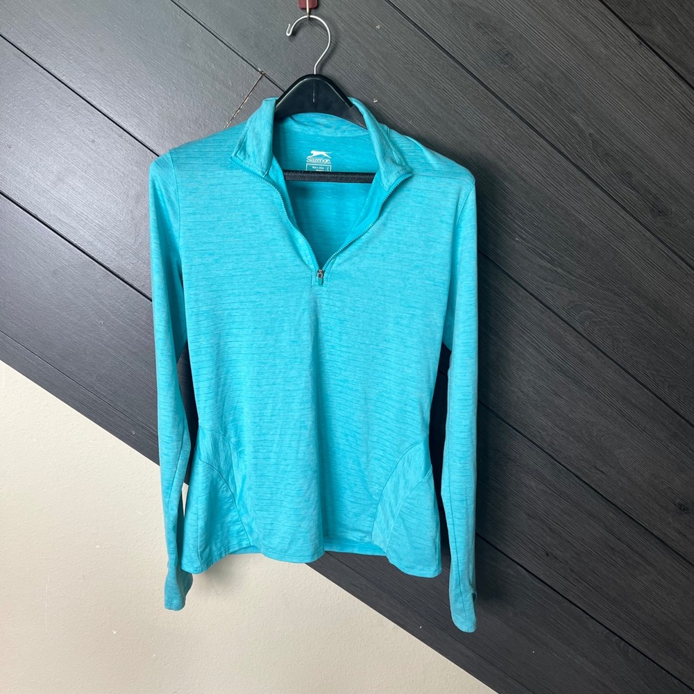 Slazenger Golf Womens Quarter Zip Pullover Small Turquoise Athletic Stretch